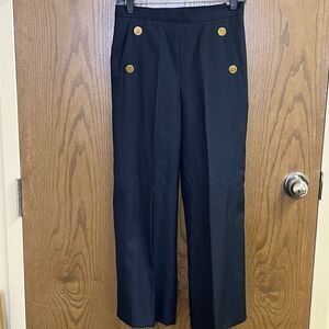 Zara NWT Pants Womens Size XS Black Gold Buttons Casual Stretch Elastic Waist